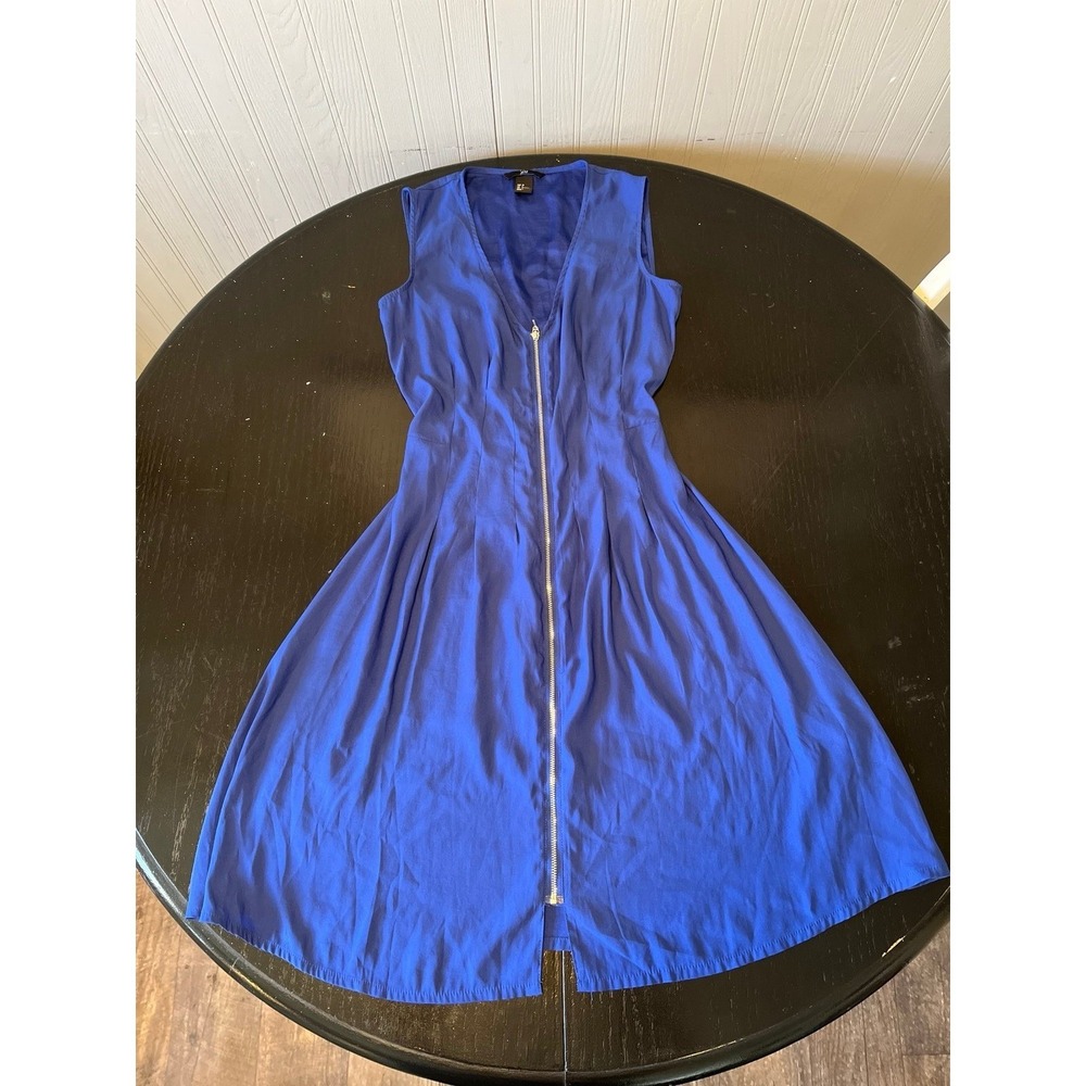 H&M Dress Blue Sleeveless Full Zip Front Fit and Flare Party Casual Women's
